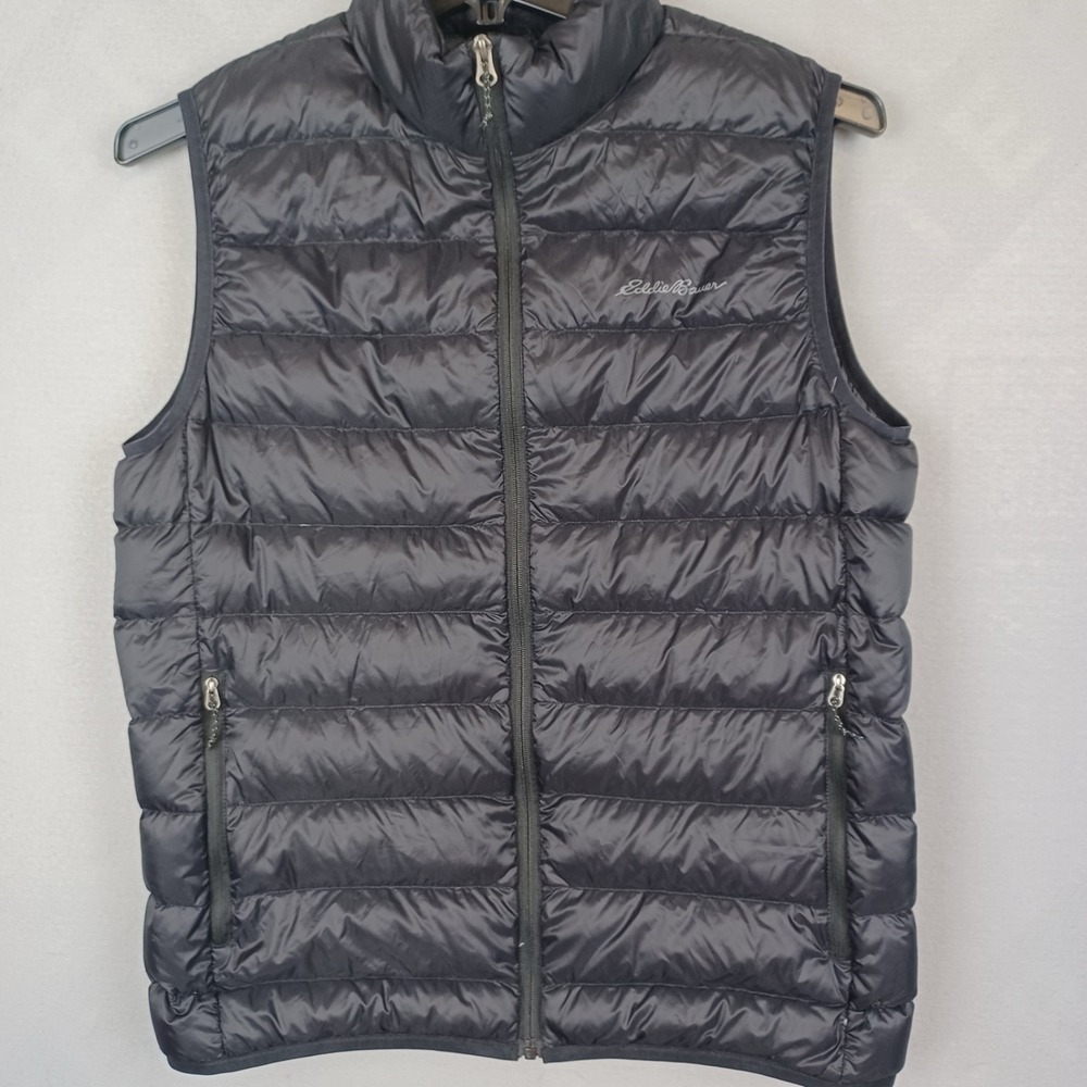 Eddie Bauer Eb650 Down Black Puffer Vest Men's Sz M -EUC Lightweight- Full Zip